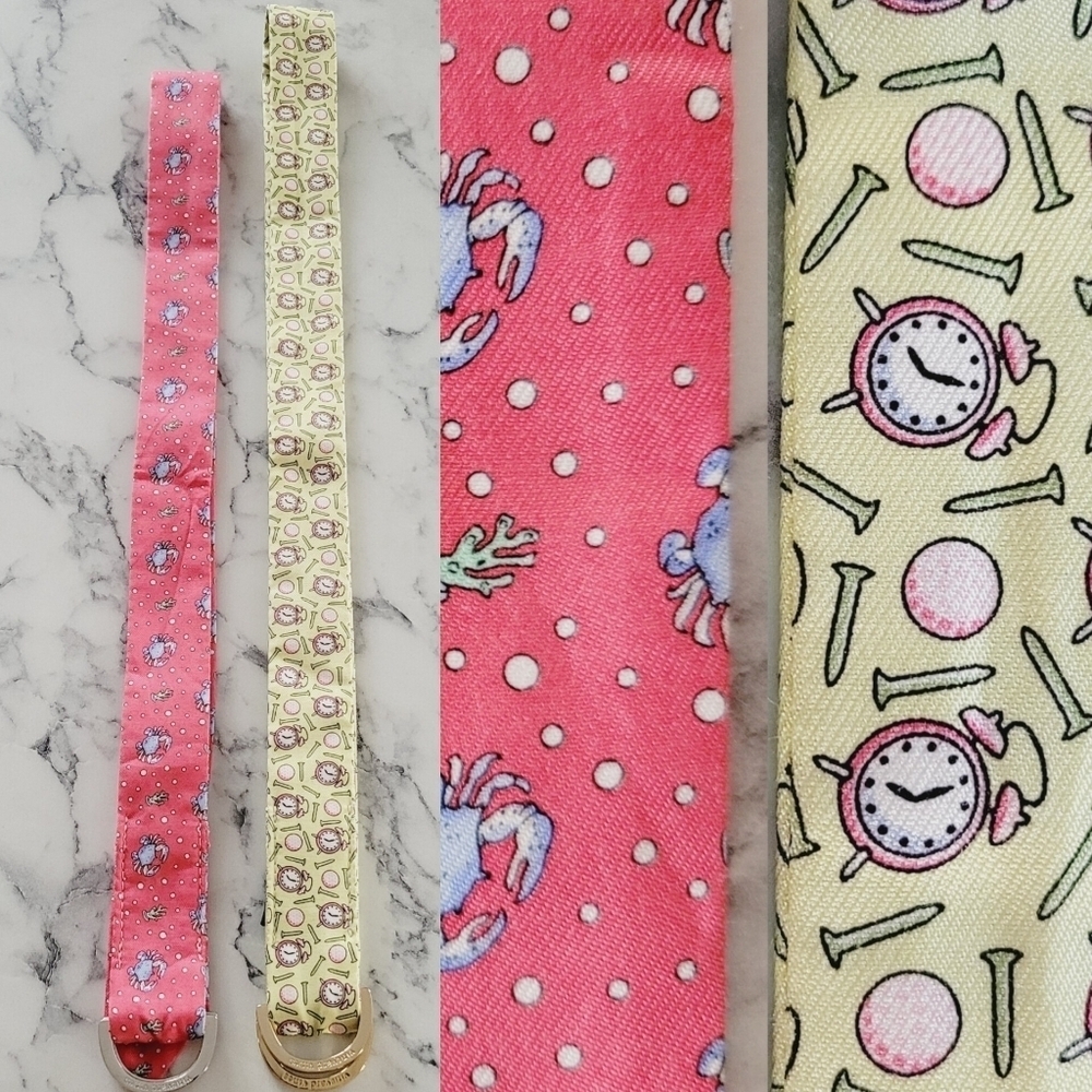 Lot of Two Novelty Print D-Ring Vineyard Vines Belts Small XS Golf Crabs Casual